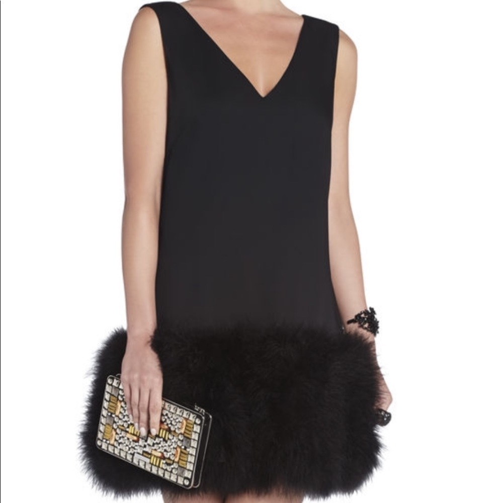 BCBG Jamysen V-Neck Feather-Hem Dress